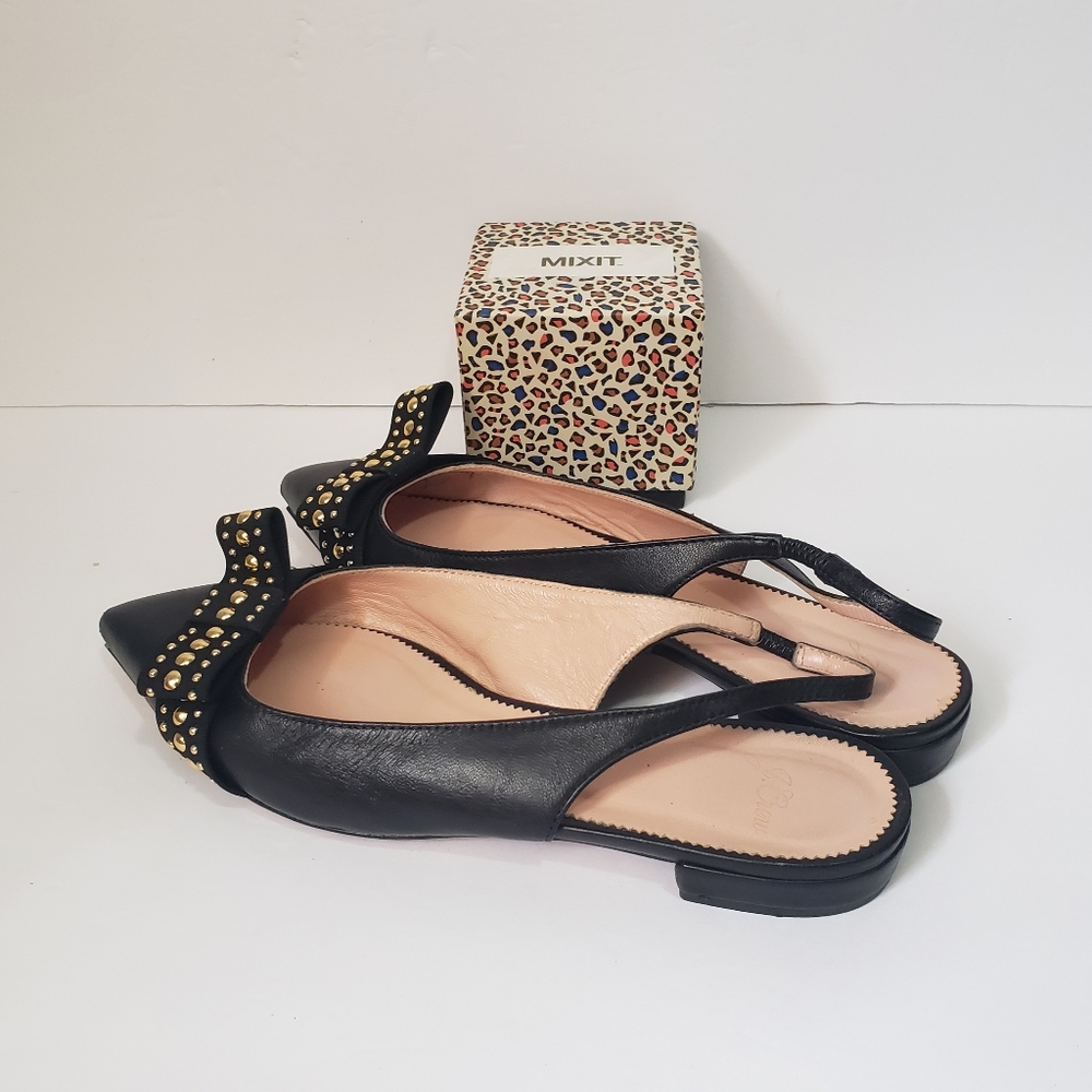 J.Crew Black Studded Bow Slingback Sandals 7.5 - Picture 4 of 10